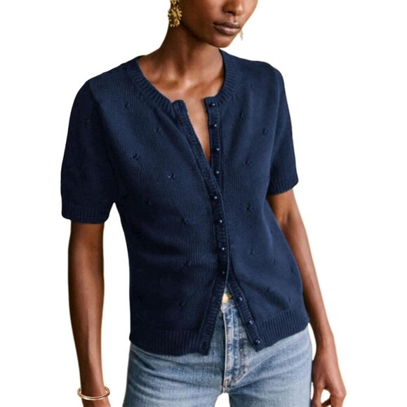 Womens Lightweight Cropped Short Sleeve Cardigan Knit Summer Top Small